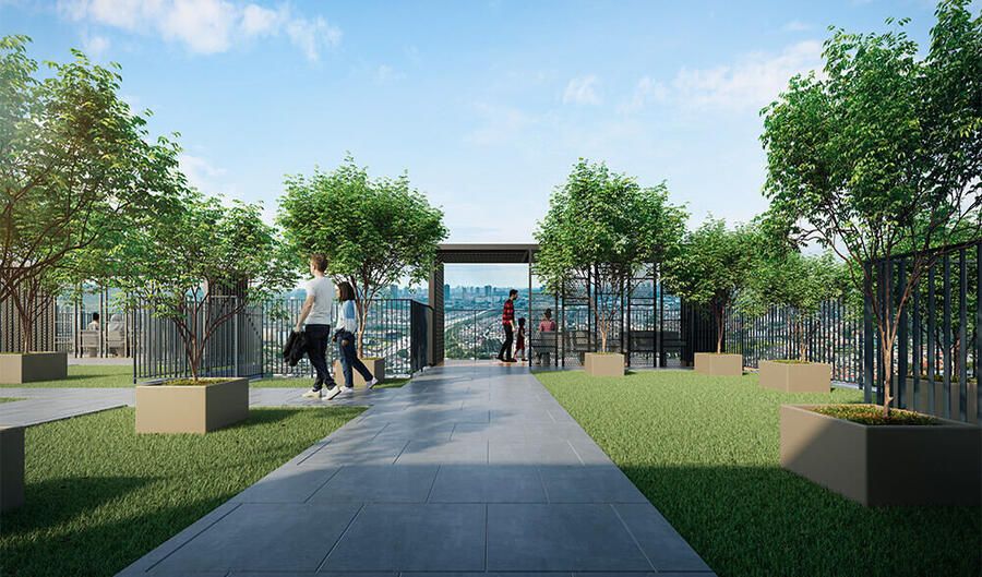 M Aurora sky garden artist impression with function lawn and skyline view